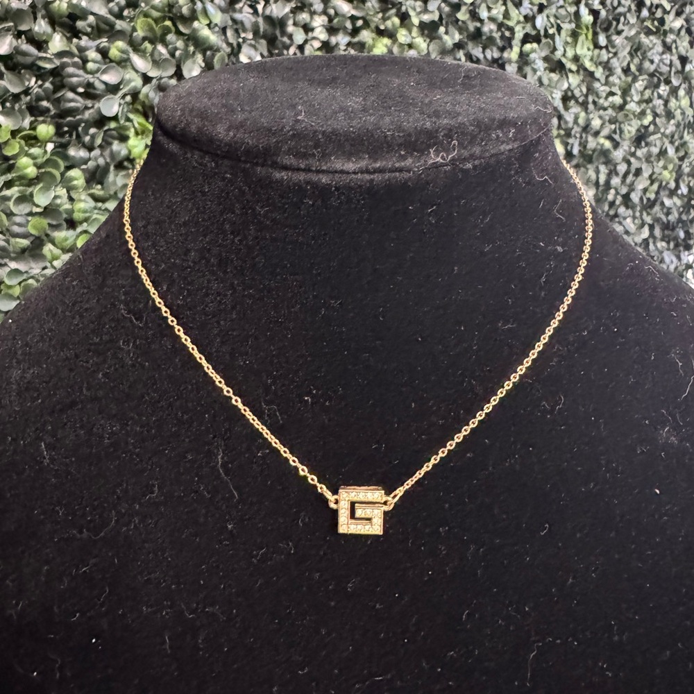 Gold Givenchy Crystal Necklace with G Pendant
